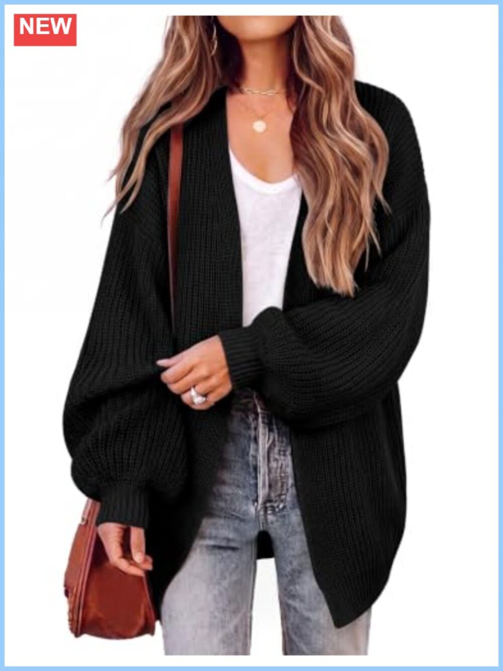 Chunky Knit Oversized Open Front Cardigan Long Sleeve Waffle Slouchy Layer